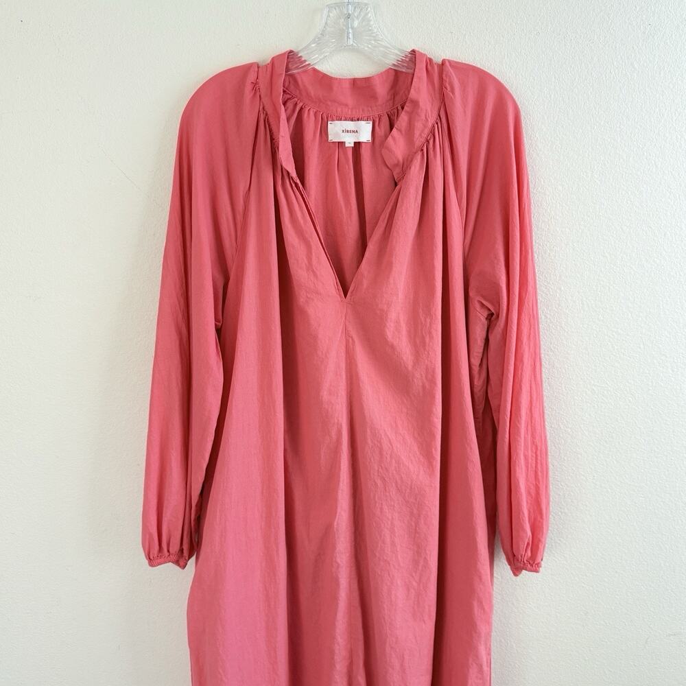 Xirena Cotton Maxi Dress XL Coral Pink Long Sleeve V-Neck Side Slits Boho READ! - Picture 3 of 16
